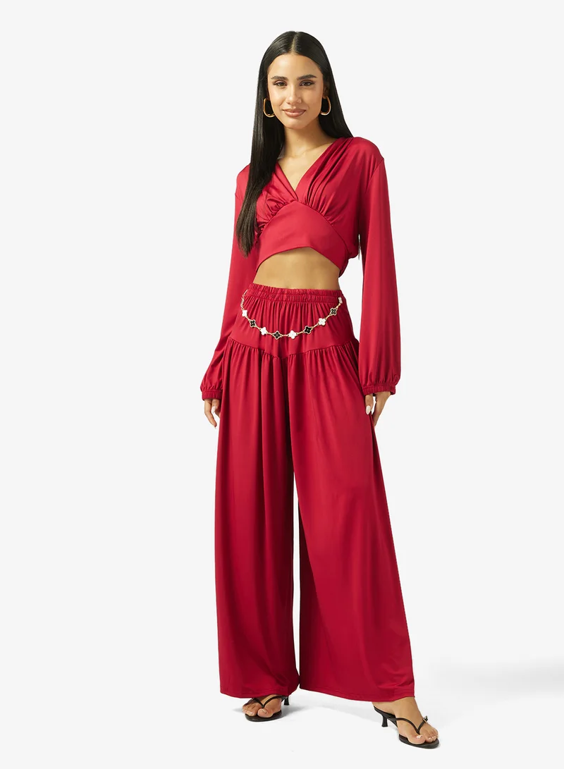 Ginger Plunge Neck Top & Pleated Pant Coord Set